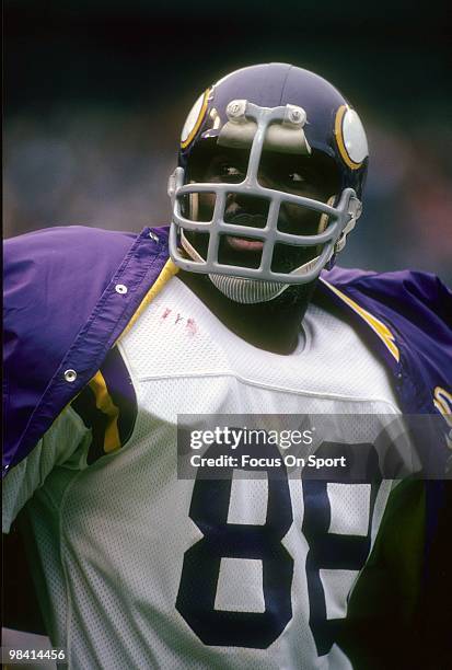 Defensive Tackle Alan Page of the Minnesota Vikings in this portrait on the sidelines circa 1969 during an NFL football game. Page played for the...