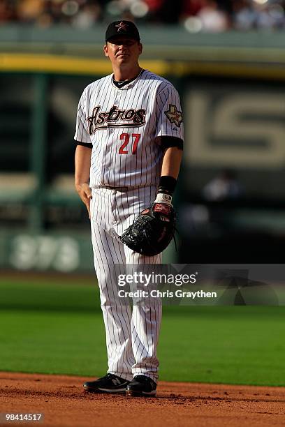 Geoff Blum of the Houston Astros against the San Francisco Giants on Opening Day at Minute Maid Park on April 5, 2010 in Houston, Texas.