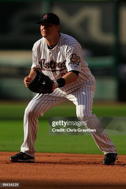 Geoff Blum of the Houston Astros against the San Francisco Giants on Opening Day at Minute Maid Park on April 5, 2010 in Houston, Texas.