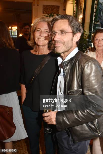 Presenters Claire Chazal and David Pujadas attend "L'Ete Litteraire Des Deux Magots " : Book Signing Cocktail at Les Deux Magots Cafe on June 25,...