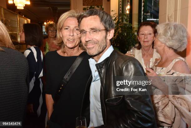 Presenters Claire Chazal and David Pujadas attend "L'Ete Litteraire Des Deux Magots " : Book Signing Cocktail at Les Deux Magots Cafe on June 25,...