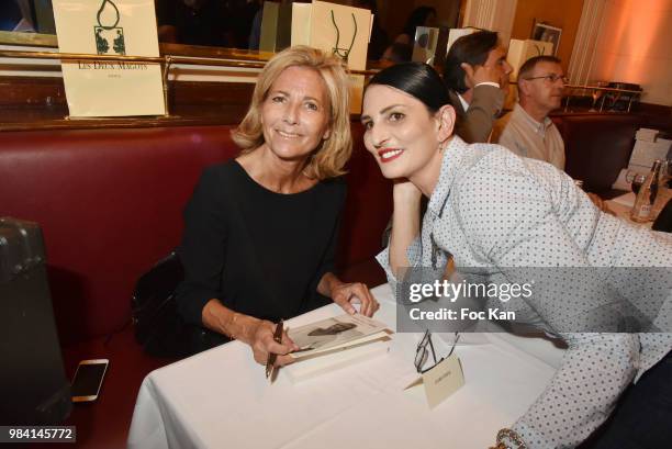 Presenter/writer Claire Chazal and model/writer Sylvie Ortega Munos attend "L'Ete Litteraire Des Deux Magots " : Book Signing Cocktail at Les Deux...