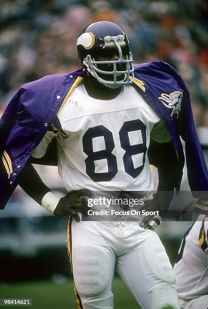 Defensive Tackle Alan Page of the Minnesota Vikings in this portrait on the sidelines circa 1969 during an NFL football game. Page played for the...