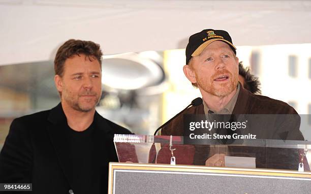 Russell Crowe and Ron Howard attends the Russell Crowe Hollywood Walk Of Fame Induction Ceremony on April 12, 2010 in Hollywood, California.