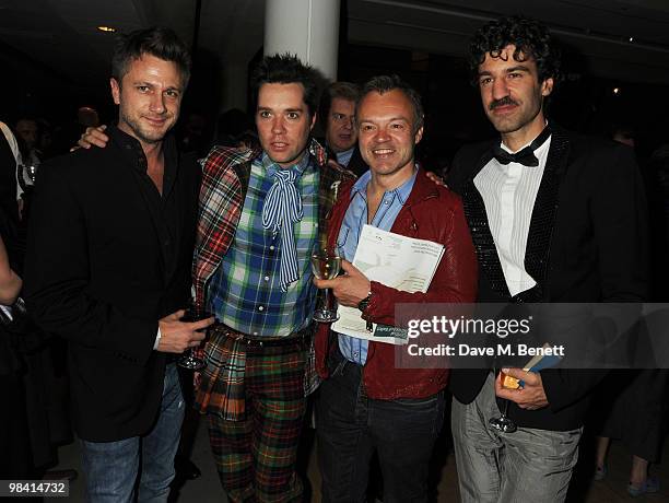 Rufus Wainwright and Graham Norton attend the afterparty following the opening night of 'Prima Donna', at the Sadler's Wells Theatre on April 12,...