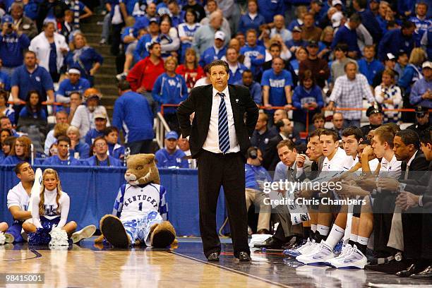 Head coach John Calipari of the Kentucky Wildcats looks on as he coaches against the Cornell Big Red during the east regional semifinal of the 2010...