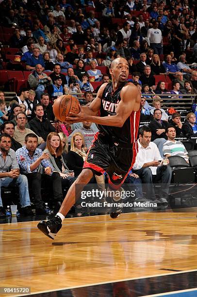 Rafer Alston of the Miami Heat moves the ball against the Orlando Magic during the game on February 28, 2010 at Amway Arena in Orlando, Florida. The...