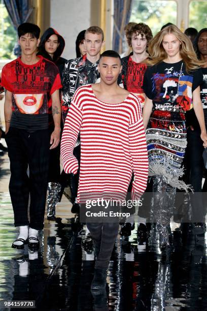 Fashion designer Olivier Rousteing during the Balmain Menswear Spring/Summer 2019 show as part of Paris Fashion Week on June 24, 2018 in Paris,...