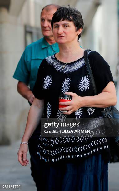 Parents of murdered French au-pair Sophie Lionnet, Catherine Devallonne and Patrick Lionnet, arrive at the Old Bailey, London's Central Criminal...