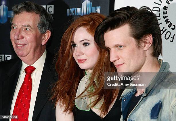 Consul General Sir Alan Collins, actress Karen Gillan and actor Matt Smith attend the "Who's Next? The New Era of Doctor Who" screening at the Paley...
