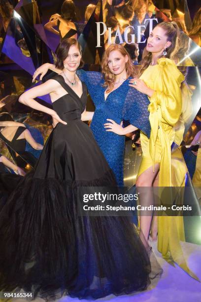 Coco Rocha, Jessica Chastain and Doutzen Kroes attend the Piaget Sunlight Escape Paris 2018 High Jewellery Collection Party at Palais d'Iena on June...