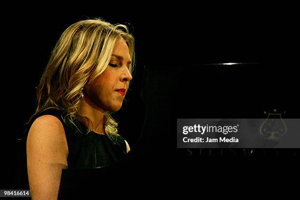 Canadian jazz pianist and singer Diana Krall performs during a concert at Arena Monterrey on April 11, 2010 in Monterrey, Mexico.