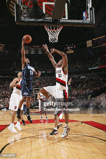 Ronnie Price of the Utah Jazz puts a shot up against the Portland Trail Blazers during a game on February 21, 2010 at the Rose Garden Arena in...