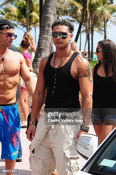 Michael 'the Situation' Sorrentino, Paul "Pauly D" DelVecchio and Sammi 'Sweatheart' Giancola are seen on April 9, 2010 in Miami Beach, Florida.