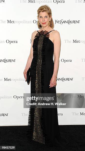 Actress Christine Baranski attends the Metropolitan Opera gala permiere of "Armida" at The Metropolitan Opera House on April 12, 2010 in New York...