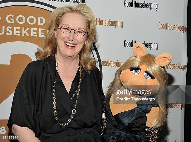 Meryl Streep and Miss Piggy visit backstage during Good Housekeeping's "Shine On" 125 years of Women Making Their Mark at New York City Center on...