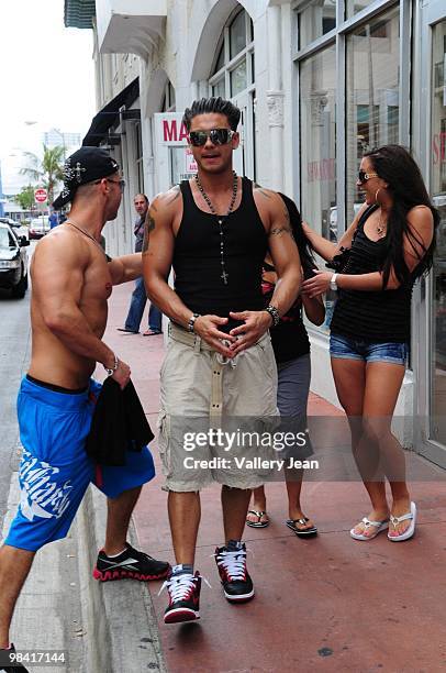 Michael 'the Situation' Sorrentino, Paul "Pauly D" DelVecchio and Sammi 'Sweatheart' Giancola are seen on April 9, 2010 in Miami Beach, Florida.