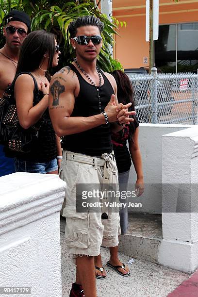 Michael 'the Situation' Sorrentino and Paul "Pauly D" DelVecchio are seen on April 9, 2010 in Miami Beach, Florida.