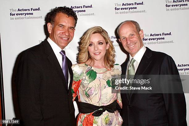 Brian Stokes Mitchell, Jane Krakowski and Jonathan Tisch attend the Actors Fund annual gala at The New York Marriott Marquis on April 12, 2010 in New...