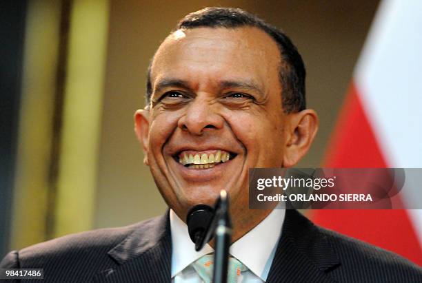 Honduras' President Porfirio Lobo smiles during a joint press conference offered with the President-elect of Costa Rica, Laura Chinchilla , at the...