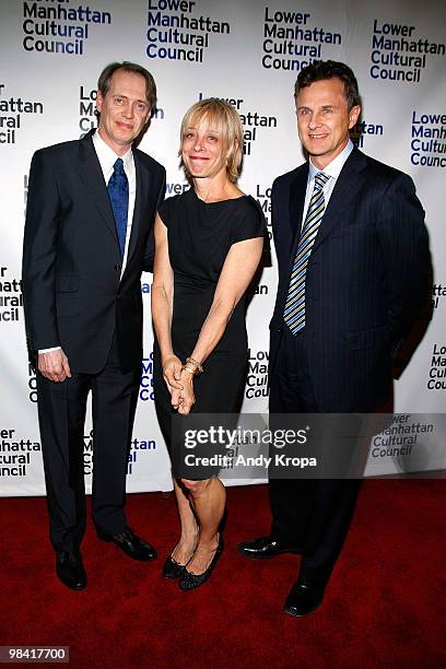 Steve Buscemi, Debra Simon and Timur Galen attend the Lower Manhattan Cultural Council's 6th Annual Downtown Dinner Gala at Pier Sixty at Chelsea...