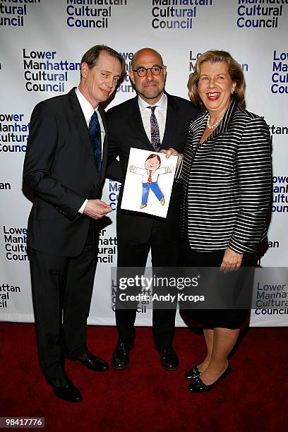 Steve Buscemi, Stanley Tucci and Cherrie Nanninga attend the Lower Manhattan Cultural Council's 6th Annual Downtown Dinner Gala at Pier Sixty at...