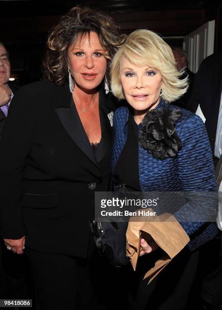 Comedians Lainie Kazan and Joan Rivers attend the Friars Club salute to Lainie Kazan at the New York Friars Club on April 12, 2010 in New York City.