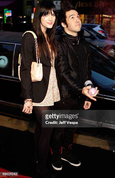 Actress/singer Ashlee Simpson-Wentz and musician Pete Wentz arrive at Banksy's "Exit Through The Gift Shop" premiere at Los Angeles Theatre on April...
