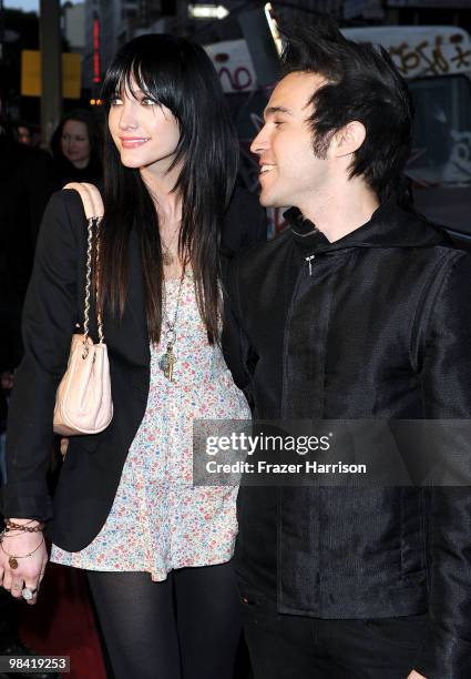 Singer/actress Ashlee Simpson-Wentz and musician Pete Wentz arrive at Banksy's "Exit Through The Gift Shop" premiere at the Los Angeles Theater on...