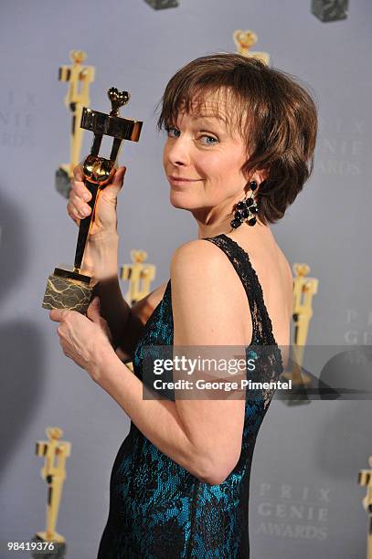 Actress Martha Burns poses with her award at the 30th Annual Genie Awards Gala at the Kool Haus on April 12, 2010 in Toronto, Canada.