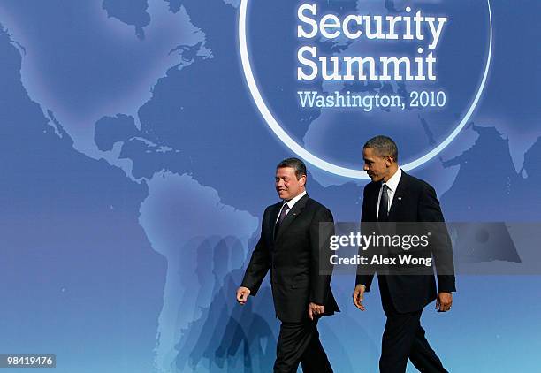 President Barack Obama walks with King Abdullah II of Jordan at the Nuclear Security Summit April 12, 2010 in Washington, DC. President Obama hosted...