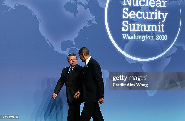 President Barack Obama walks with King Abdullah II of Jordan at the Nuclear Security Summit April 12, 2010 in Washington, DC. President Obama hosted...