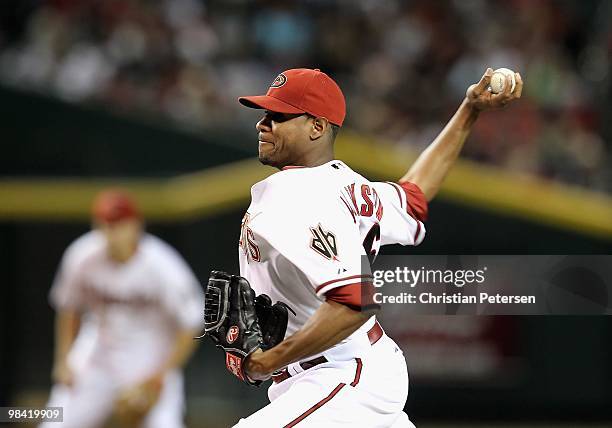 Starting pitcher Edwin Jackson of the Arizona Diamondbacks pitches against the San Diego Padres during the major league baseball game at Chase Field...