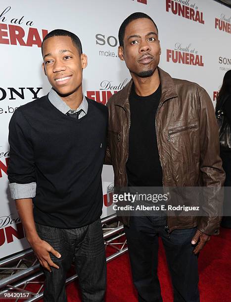 Actors Tyler James Williams and Chris Rock arrive at Sony Pictures Releasing's "Death At A Funeral" premiere held at Arclight Cinema on April 12,...