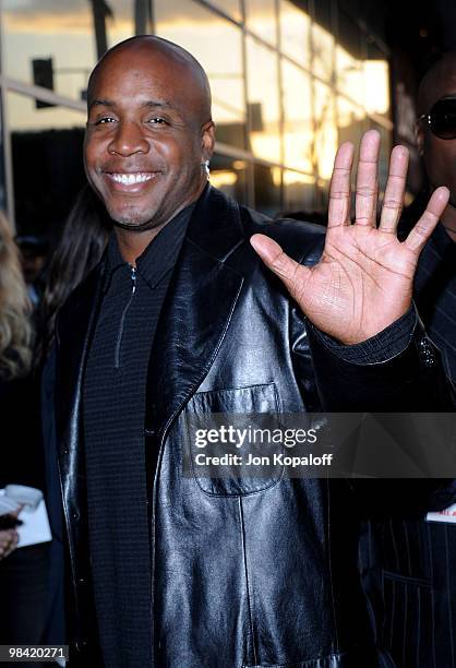 Barry Bonds arrives at the Los Angeles Premiere "Death At A Funeral" at the ArcLight Cinemas Cinerama Dome on April 12, 2010 in Hollywood, California.