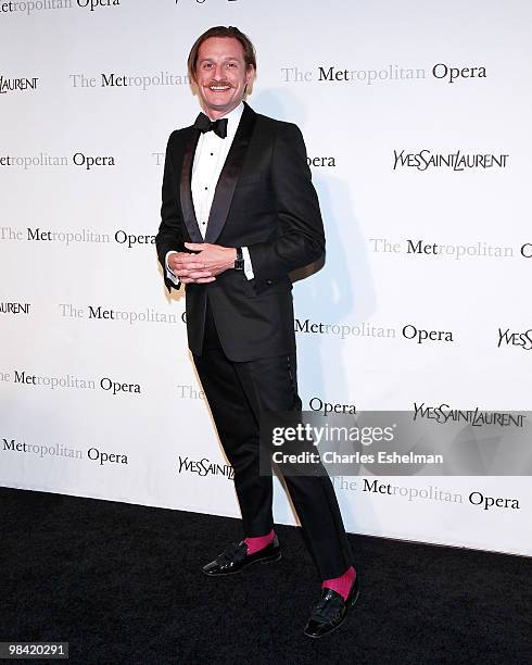 Vogue Editor-at-Large Hamish Bowles attends the Metropolitan Opera gala permiere of "Armida" at The Metropolitan Opera House on April 12, 2010 in New...