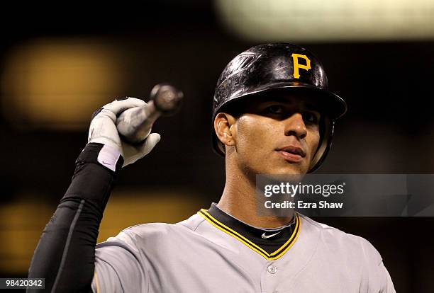 Ronny Cedeno of the Pittsburgh Pirates reacts after striking out against the San Francisco Giants in the seventh inning at AT&T Park on April 12,...