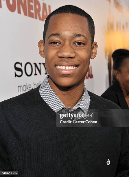 Actor Tyler James Williams attends the "Death At A Funeral" Los Angeles Premiere at Pacific's Cinerama Dome on April 12, 2010 in Hollywood,...