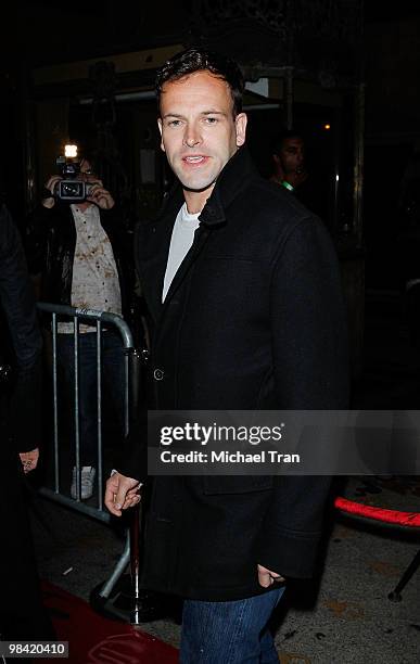 Jonny Lee Miller arrives to the Los Angeles premiere of "Exit Through The Gift Shop" held at the Los Angeles Theatre on April 12, 2010 in Los...