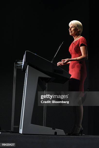 Gail Kelly, chief executive officer of Westpac Banking Corp., speaks during a Trans-Tasman Business Circle luncheon in Melbourne, Australia, on...