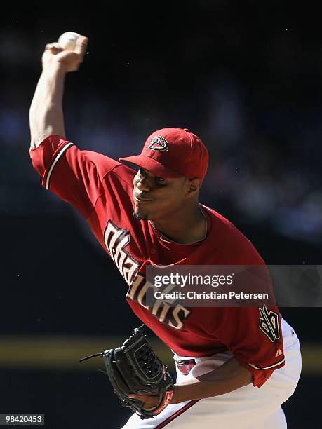 Starting pitcher Edwin Jackson of the Arizona Diamondbacks pitches against the Pittsburgh Pirates during the major league baseball game at Chase...