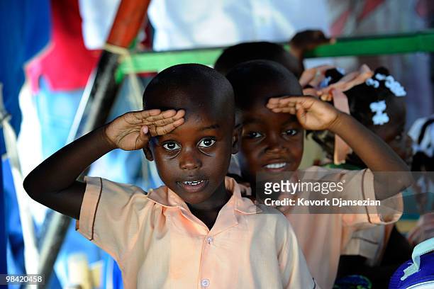 Hatian children attend a camp for internally displaced persons managed by actor Sean Penn and his Jenkins-Penn Humanitarian Relief Organization on...