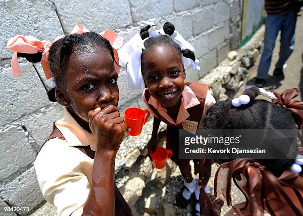 Hatian children attend a camp for internally displaced persons managed by actor Sean Penn and his Jenkins-Penn Humanitarian Relief Organization on...