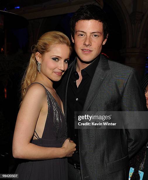 Actress Dianna Agron and actor Cory Monteith attend Fox's "Glee" spring premiere soiree held at Bar Marmont on April 12, 2010 in Los Angeles,...