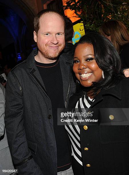 Director Joss Whedon and actress Amber Riley attend Fox's "Glee" spring premiere soiree held at Bar Marmont on April 12, 2010 in Los Angeles,...