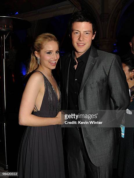 Actress Dianna Agron and actor Cory Monteith attend Fox's "Glee" spring premiere soiree held at Bar Marmont on April 12, 2010 in Los Angeles,...