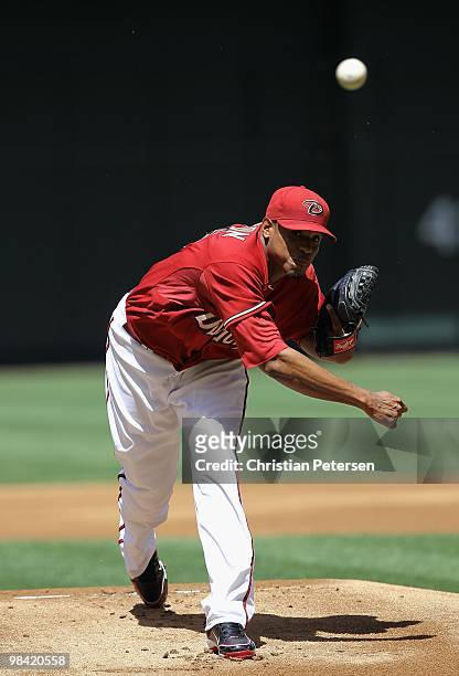 Starting pitcher Edwin Jackson of the Arizona Diamondbacks pitches against the Pittsburgh Pirates during the major league baseball game at Chase...