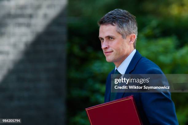 Secretary of State for Defence Gavin Williamson arrives for a weekly cabinet meeting at 10 Downing Street in central London. June 26, 2018 in London,...