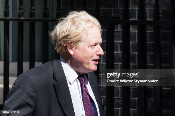 Secretary of State for Foreign and Commonwealth Affairs Boris Johnson arrives for a weekly cabinet meeting at 10 Downing Street in central London....