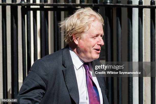 Secretary of State for Foreign and Commonwealth Affairs Boris Johnson arrives for a weekly cabinet meeting at 10 Downing Street in central London....